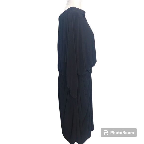 Alex Evenings Black Jersey Blouson Dress Black Rhinestone Embellishment SZ. 16W - Picture 2 of 7